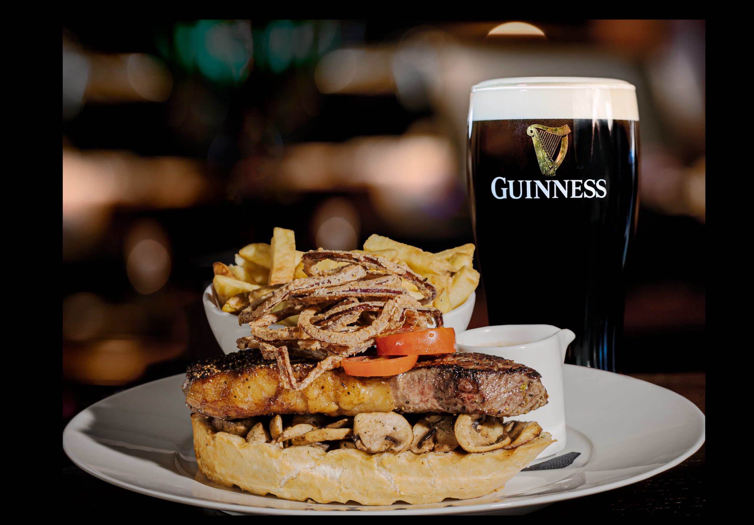 Open steak sandwich on garlic ciabatta
